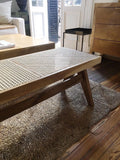 Mid-Century Modern Solid wood and Rattan Bench - Detail View