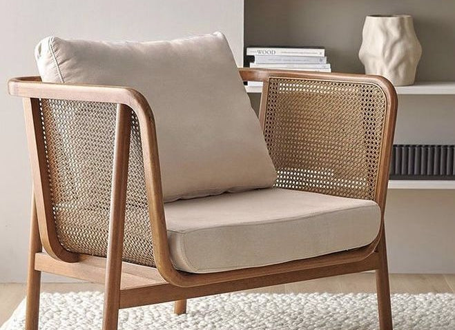 Mid-Century Modern Solid wood & Rattan Lounge Chair - Main View