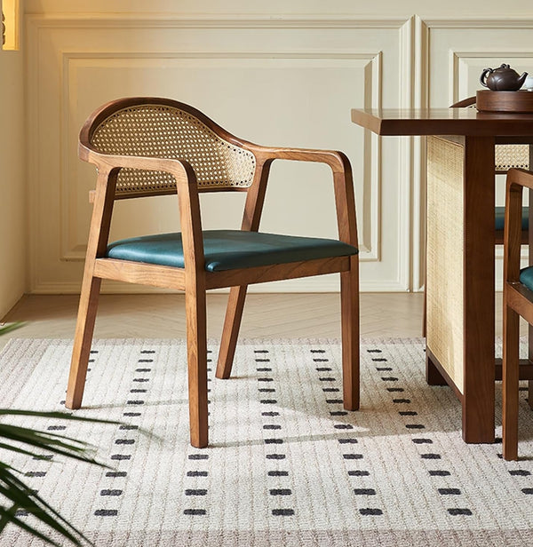 Mid-Century Solid wood & Rattan Dining Chair - Main View