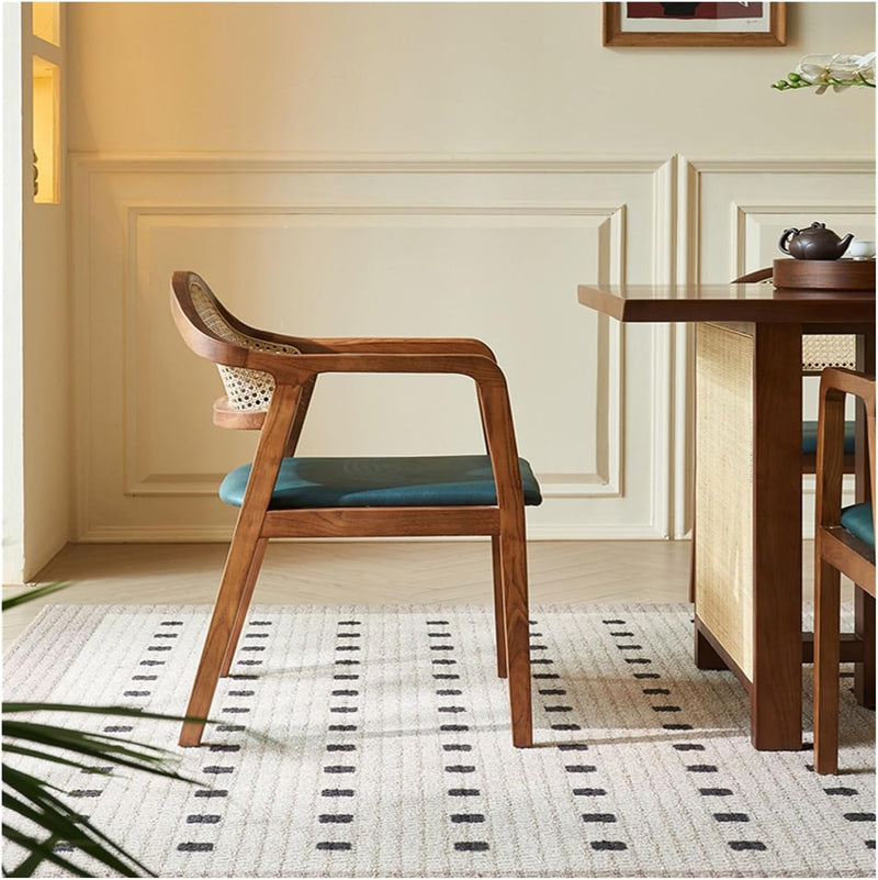 Mid-Century Solid wood & Rattan Dining Chair – Timeless Style + Genuine Leather