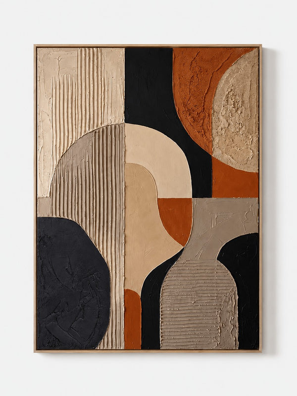 Mid-Century Textured Geometric Abstract Wall Art