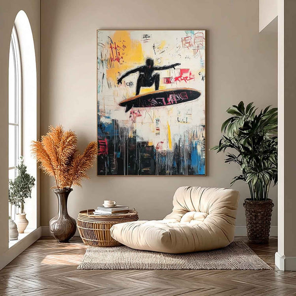 Midair Surfer Over Graffiti City