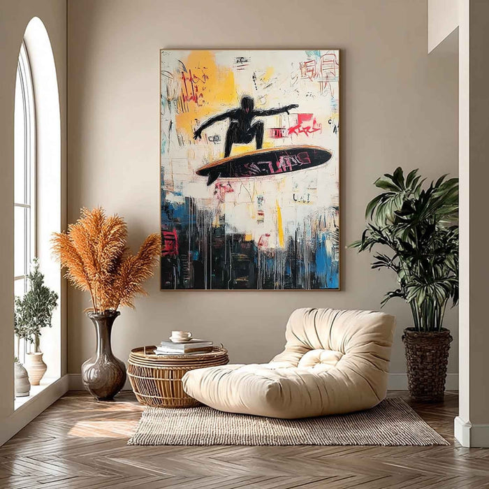 Midair Surfer Over Graffiti City