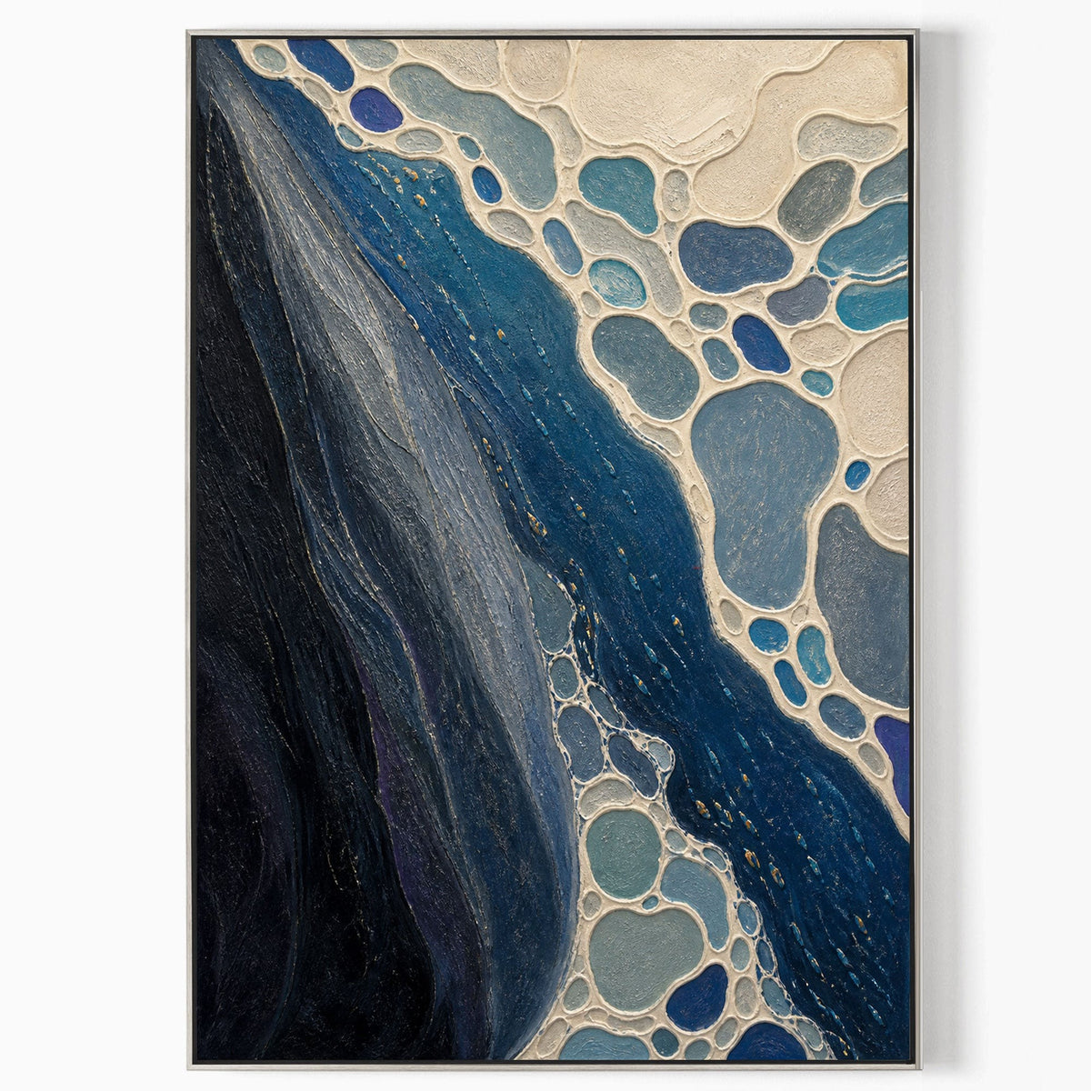 Midnight River Through Pebbled Shore
