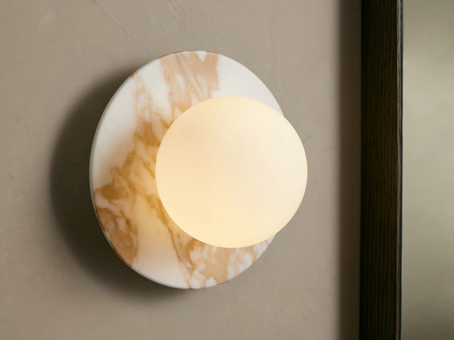 Milk Glass Globe and Round Marble Wall Sconce