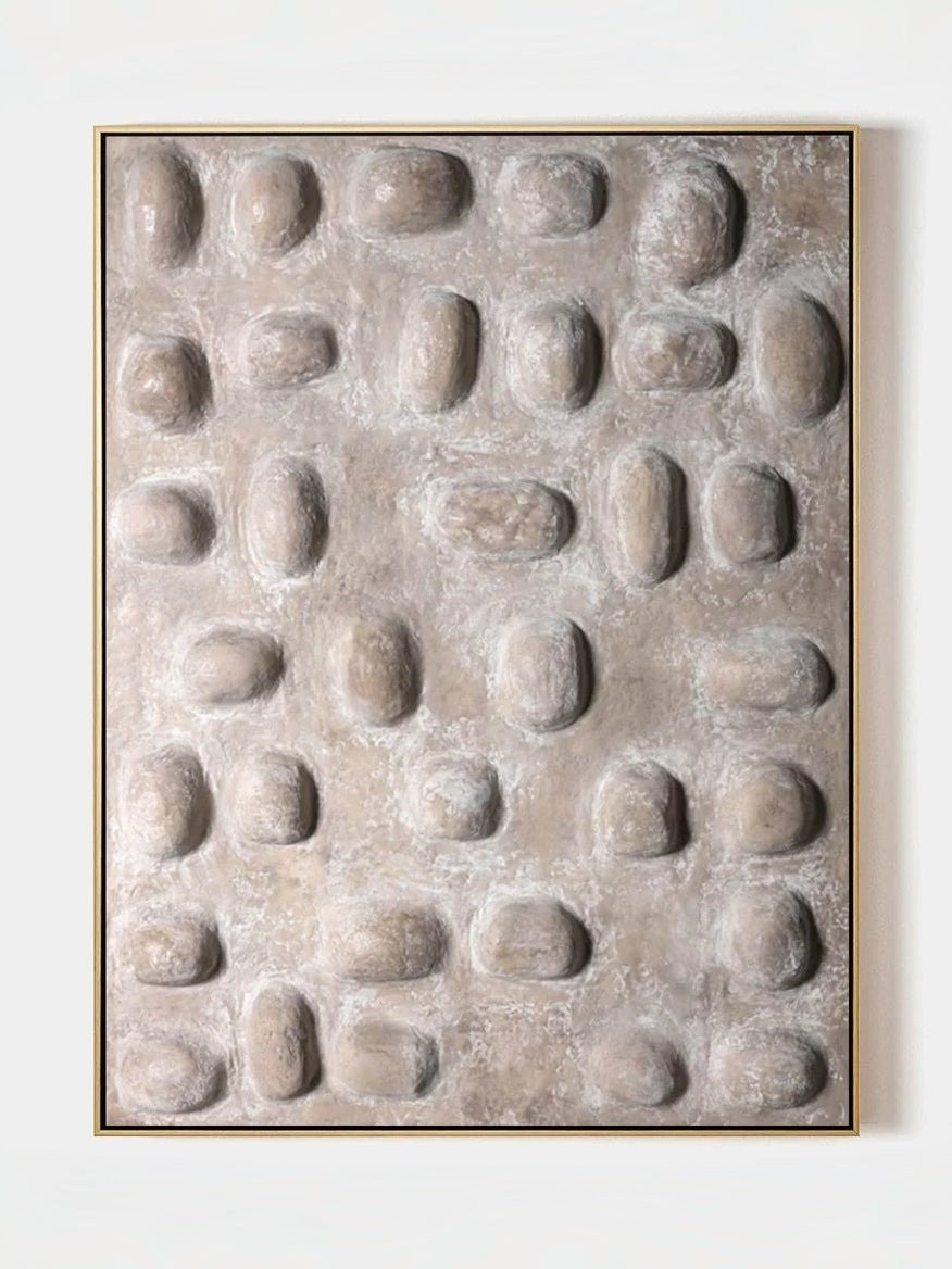 Minimalist 3D Textured Pebble Relief Art