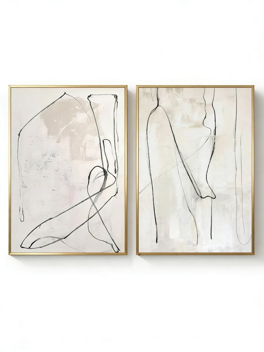 Minimalist Abstract Line Art Diptych Canvas Wall Art