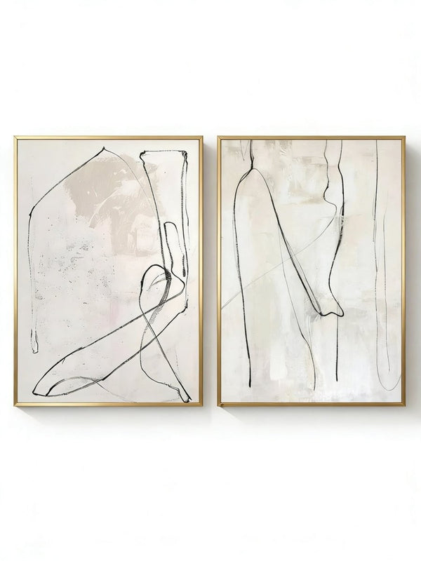 Minimalist Abstract Line Art Diptych Canvas Wall Art