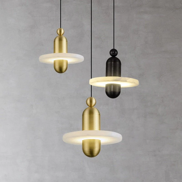 Minimalist Alabaster Cylinder and Metal Pendant