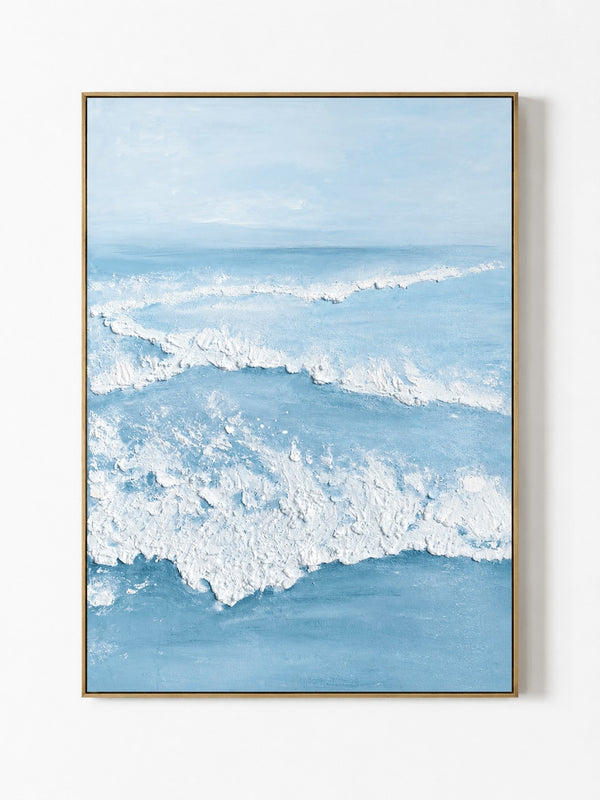 Minimalist Textured Blue Ocean Wave Wall Art
