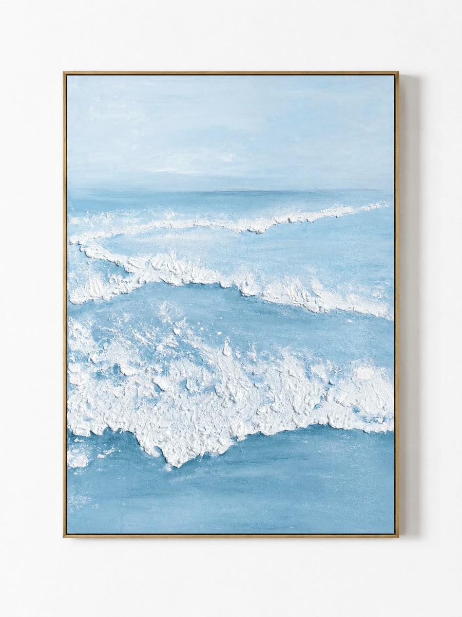 Minimalist Textured Blue Ocean Wave Wall Art