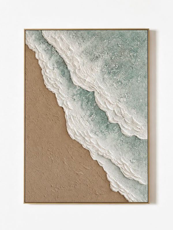 Minimalist Textured Sage Green Beach Wave Wall Art