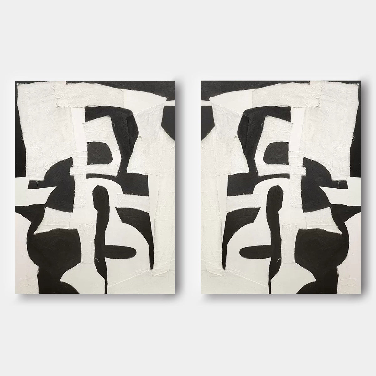 Mirrored Black and Ivory Collage Pair