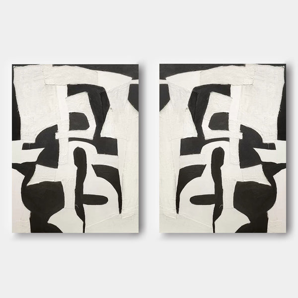 Mirrored Black and Ivory Collage Pair
