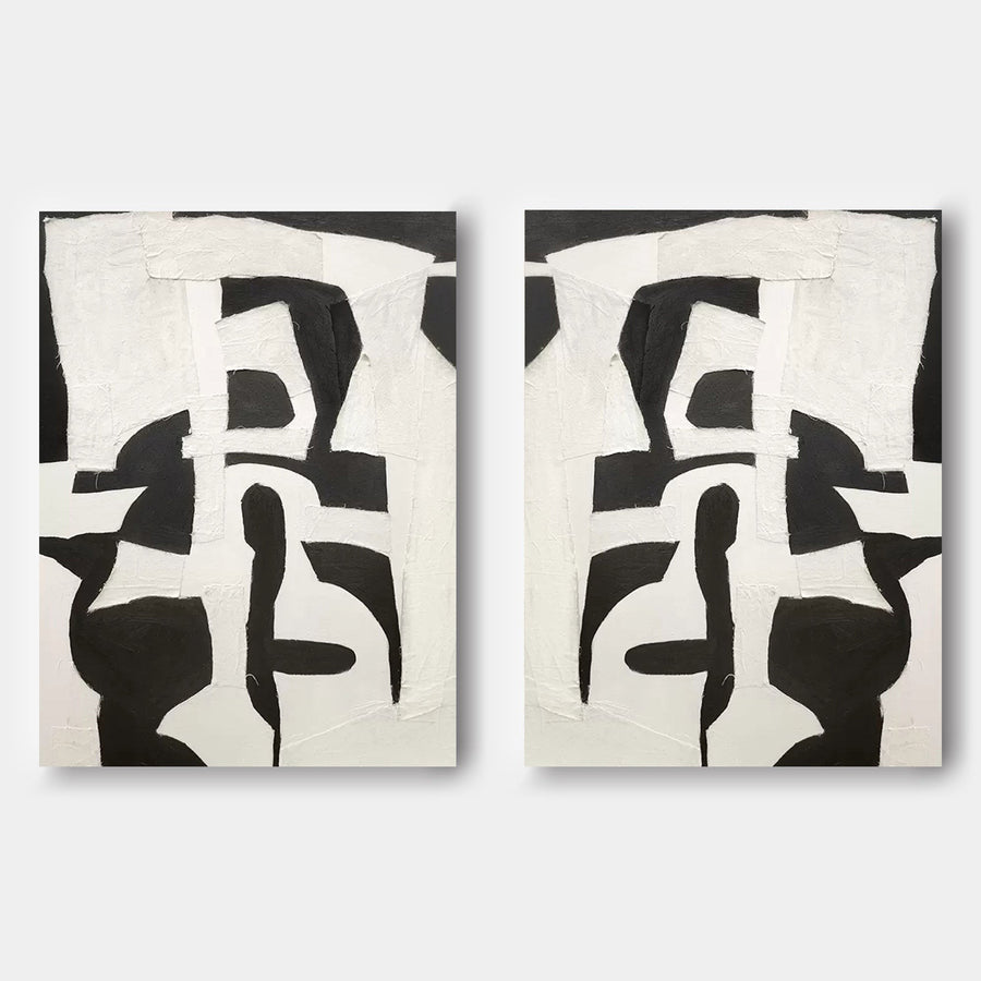 Mirrored Black and Ivory Collage Pair