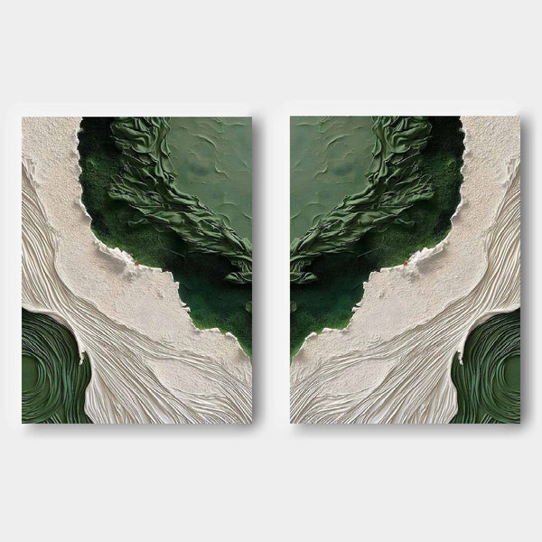 Mirrored Emerald and Ivory Relief Pair