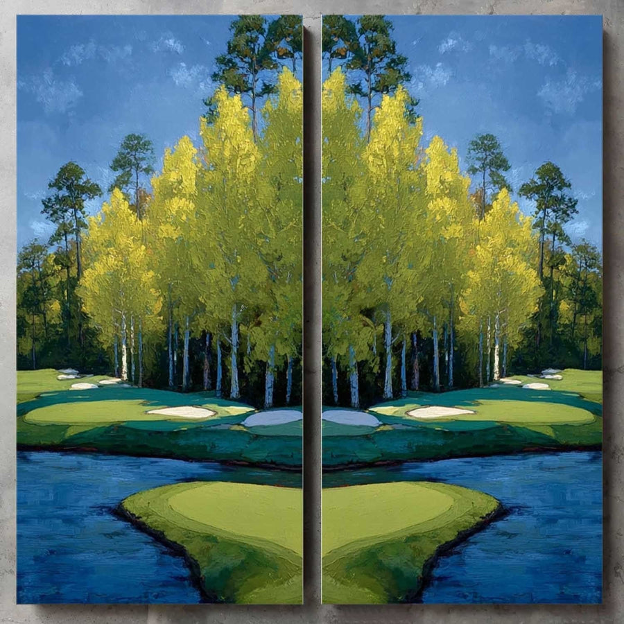 Mirrored Golf Green Under Golden Trees