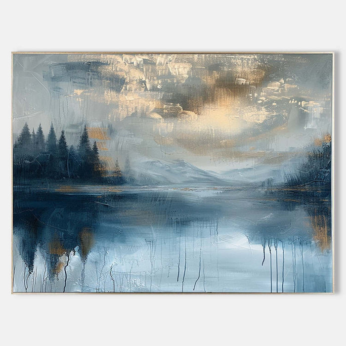 Misty Blue Lake Under Golden Light