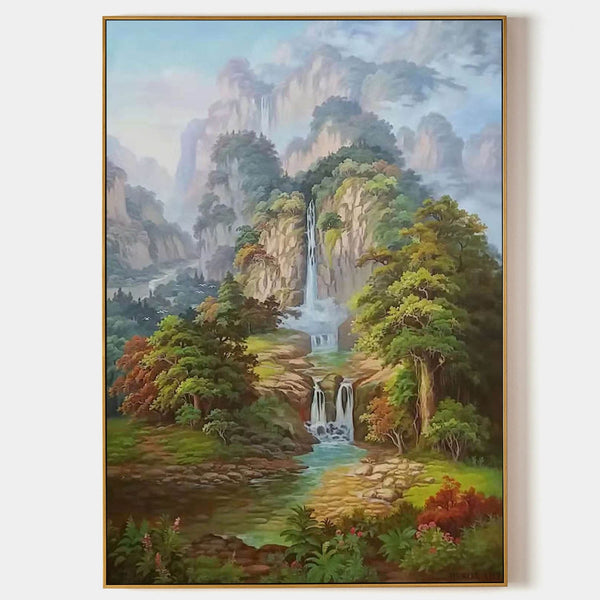 Misty Cliffs and Cascading Waterfall