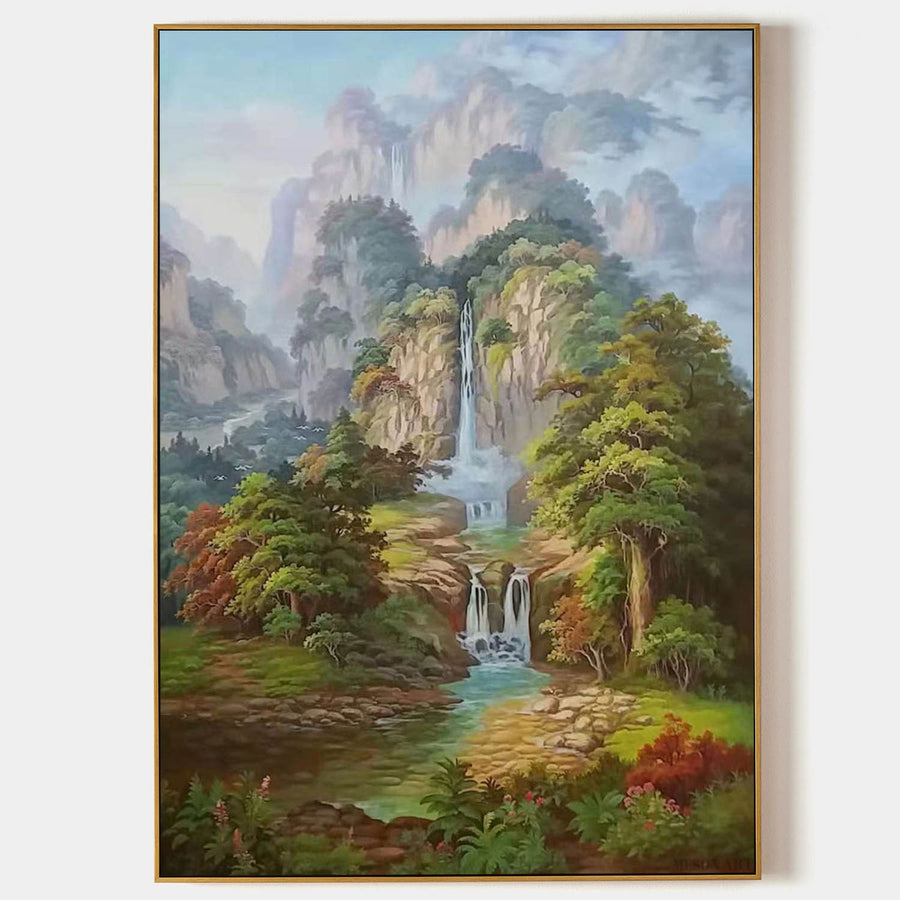 Misty Cliffs and Cascading Waterfall