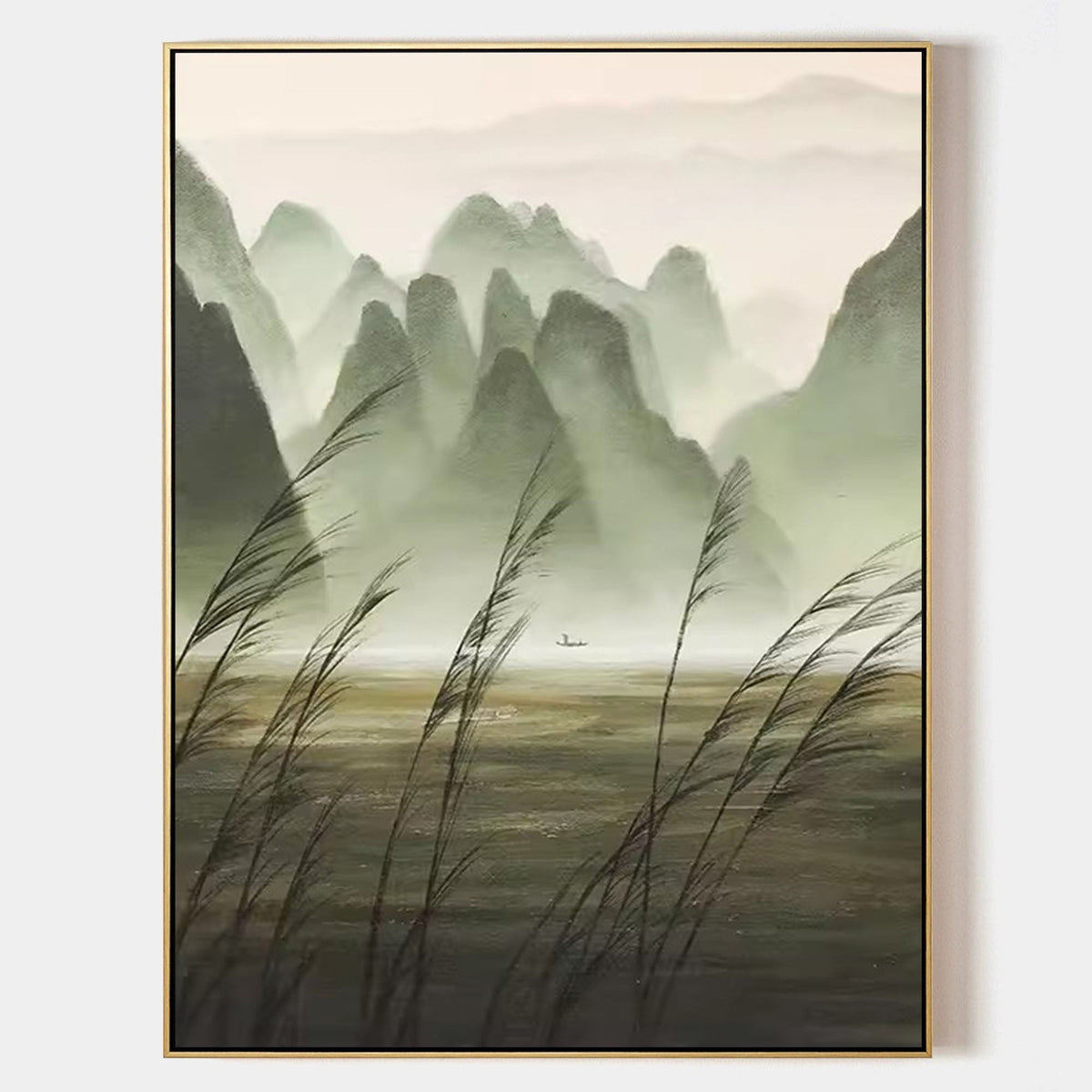 Misty Karst Peaks and River Reeds