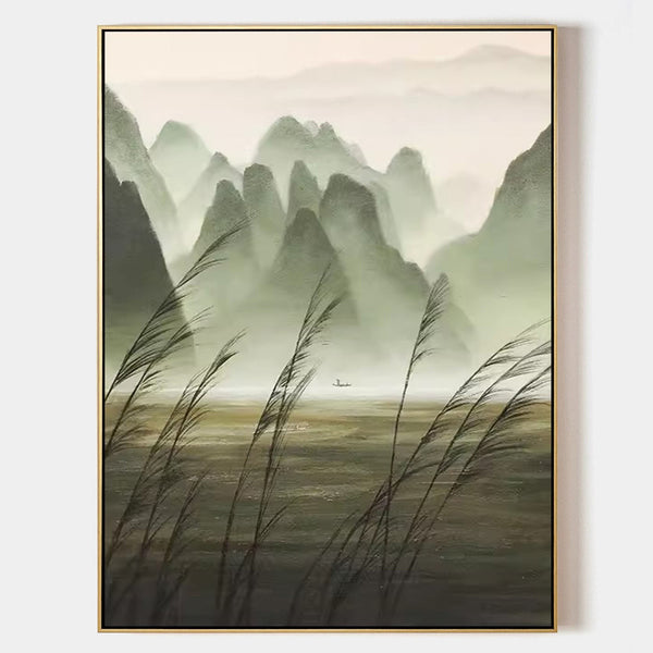 Misty Karst Peaks and River Reeds