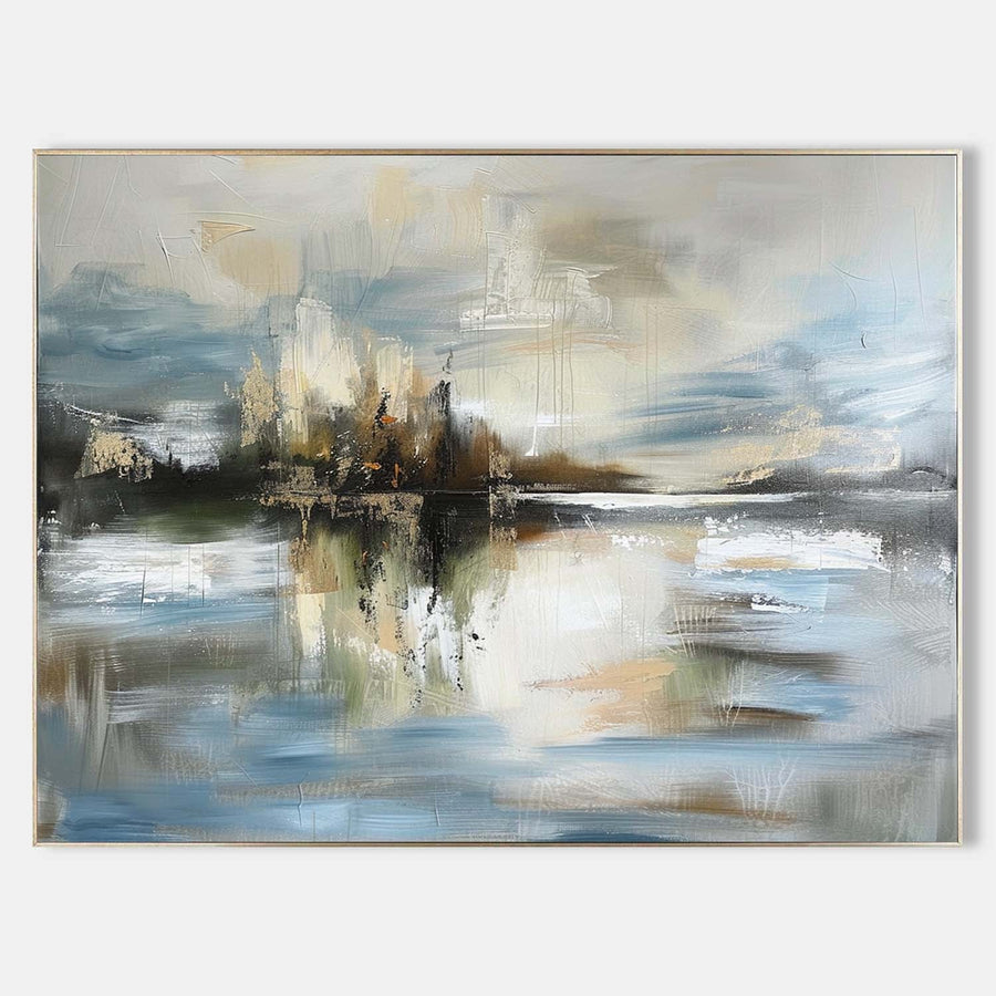 Misty Lakeshore Reflections in Blue
