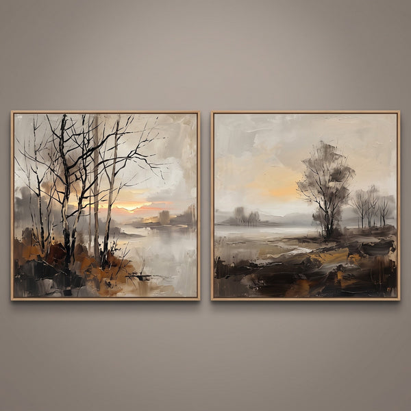 Misty Lakeside Trees at Dawn