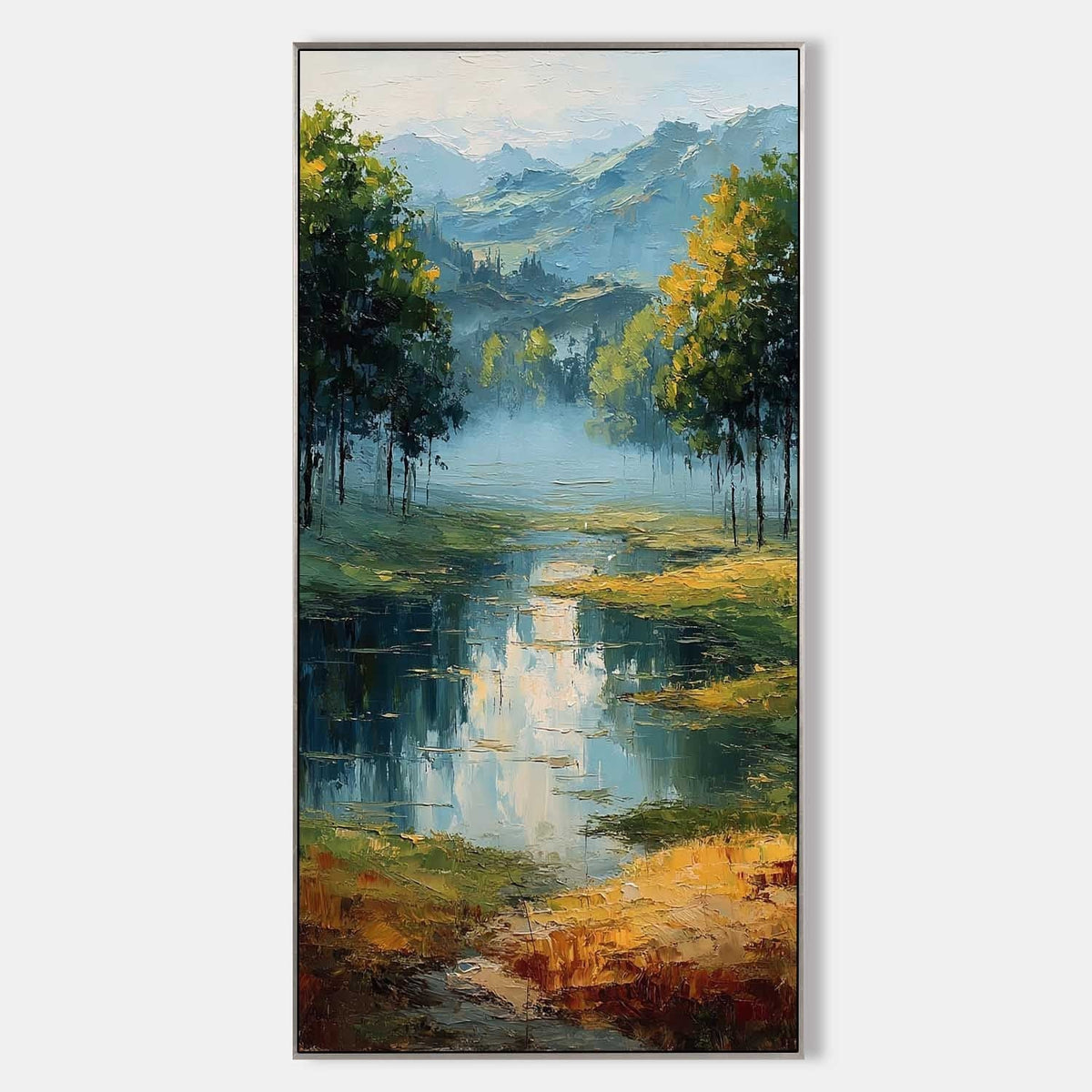 Misty Mountain Pond Through Trees