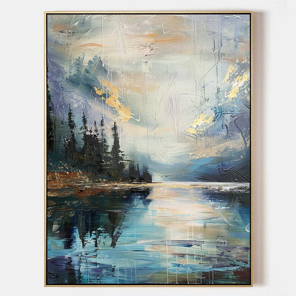 Misty Pine Lake with Golden Light