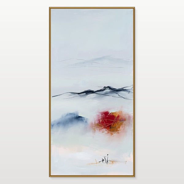 Misty Ridges with Crimson Bloom