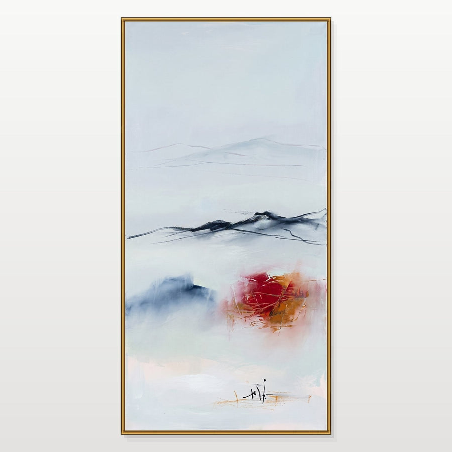 Misty Ridges with Crimson Bloom