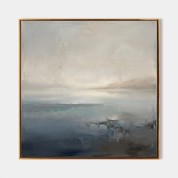 Misty Shoreline in Soft Morning Haze
