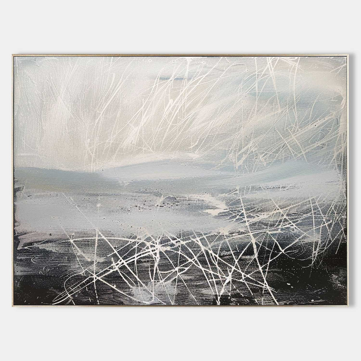 Misty Shoreline with White Linework