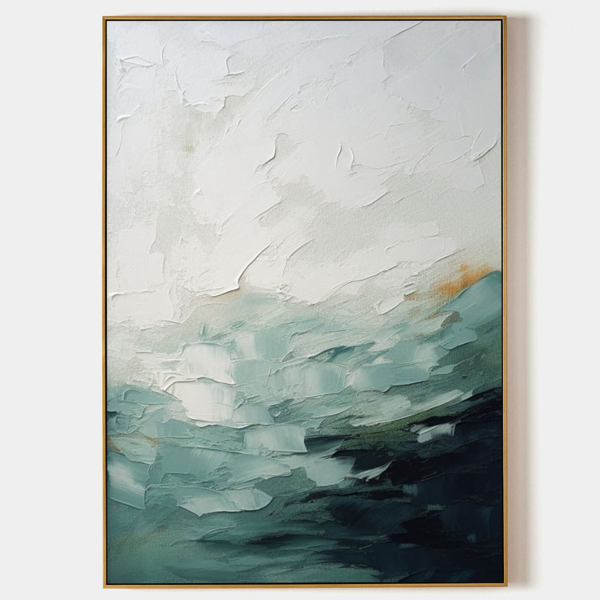 Misty Teal Sea Beneath Pale Sky