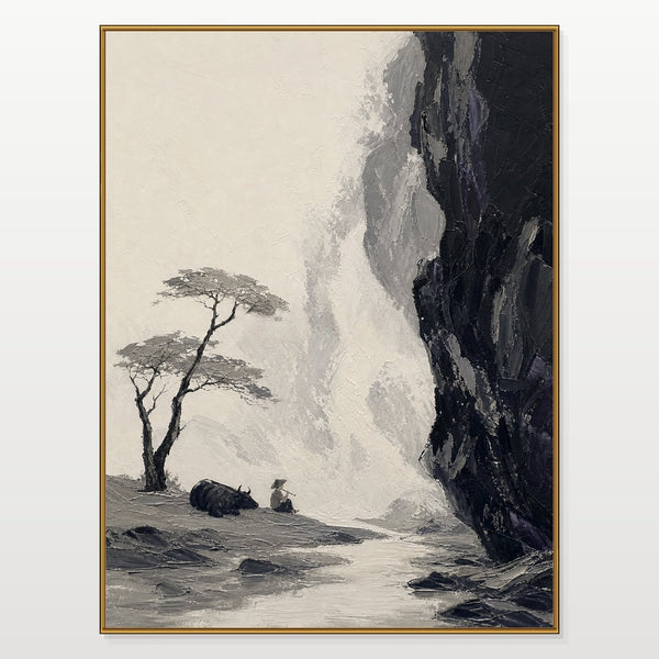 Misty Waterfall Beneath the Dark Cliff