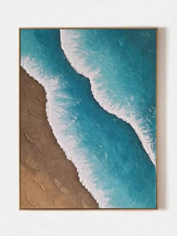 Modern 3D Textured Deep Turquoise Sea Canvas Wall Art