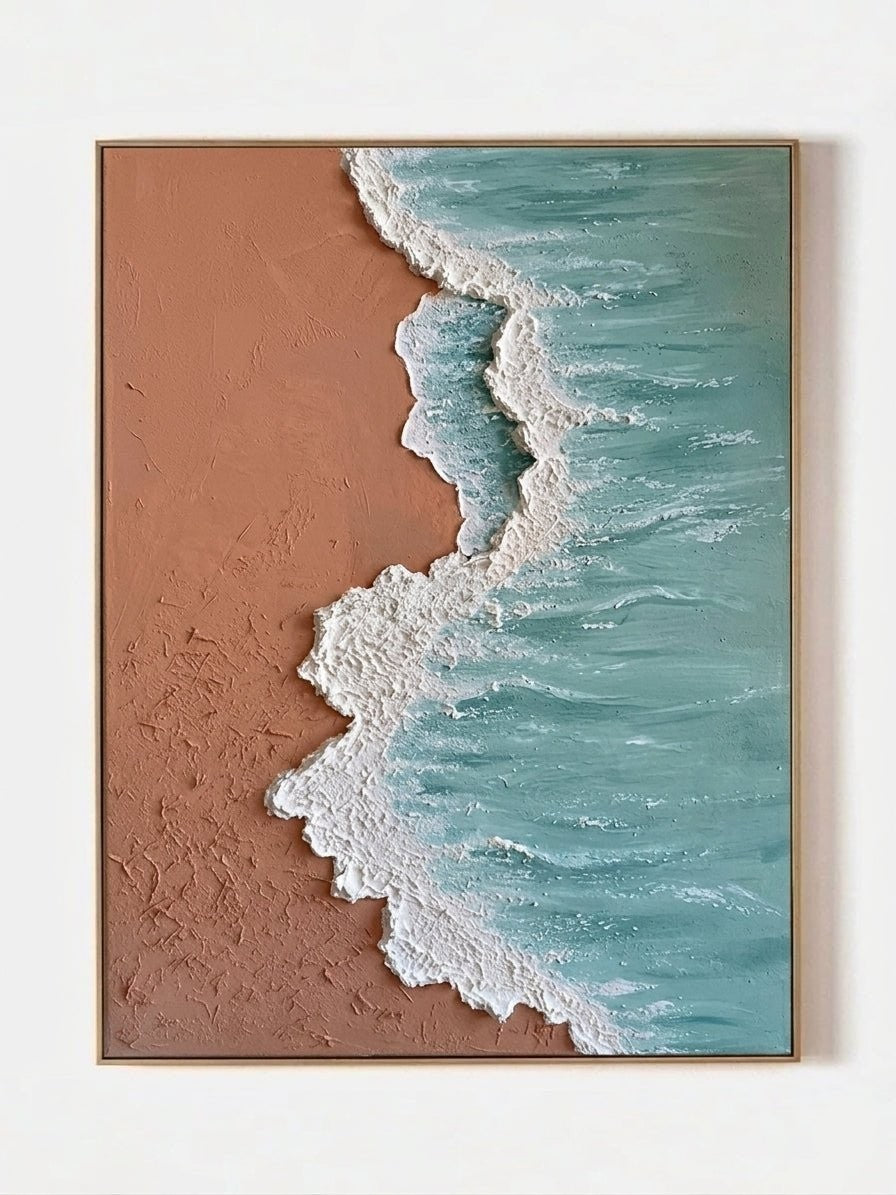 Modern 3D Textured Ocean Beach Canvas Art