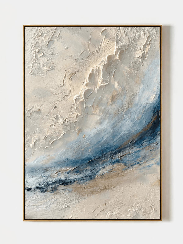 Modern 3D Textured Ocean Wall Art, Blue Coastal Wave