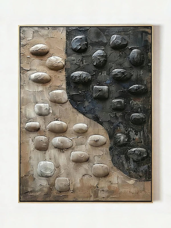 Modern 3D Textured Pebble Relief Canvas Painting