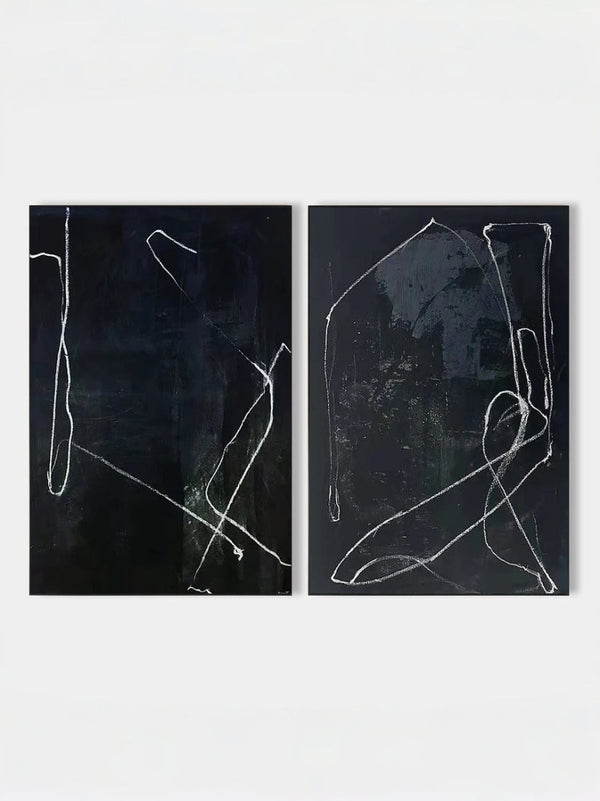 Modern Abstract Noir Duo Diptych Canvas Art