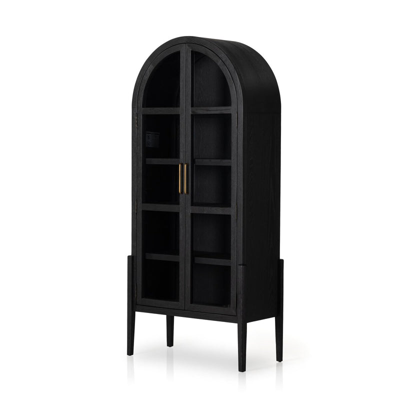 Modern Black Arched Display Cabinet – Glass Doors & Brass Handles