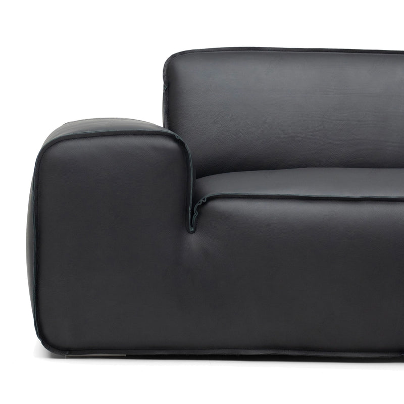 Modern Black genuine Leather Sofa – Plush Oversized Contemporary 3-Seater Couch