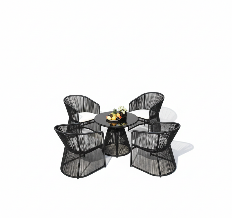 Modern Black Rope Outdoor Dining Set - Main View