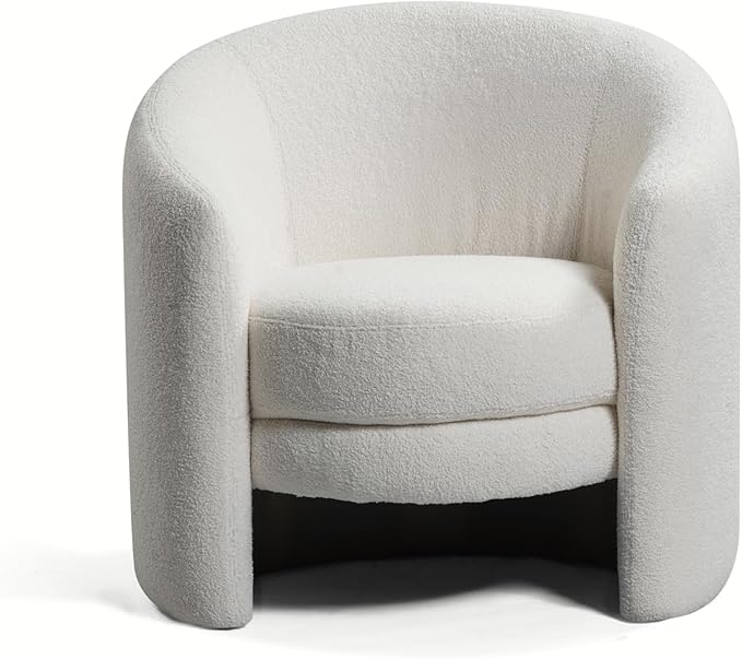 Modern Bouclé Barrel Accent Chair – Cozy Curved Lounge Chair for Living Room
