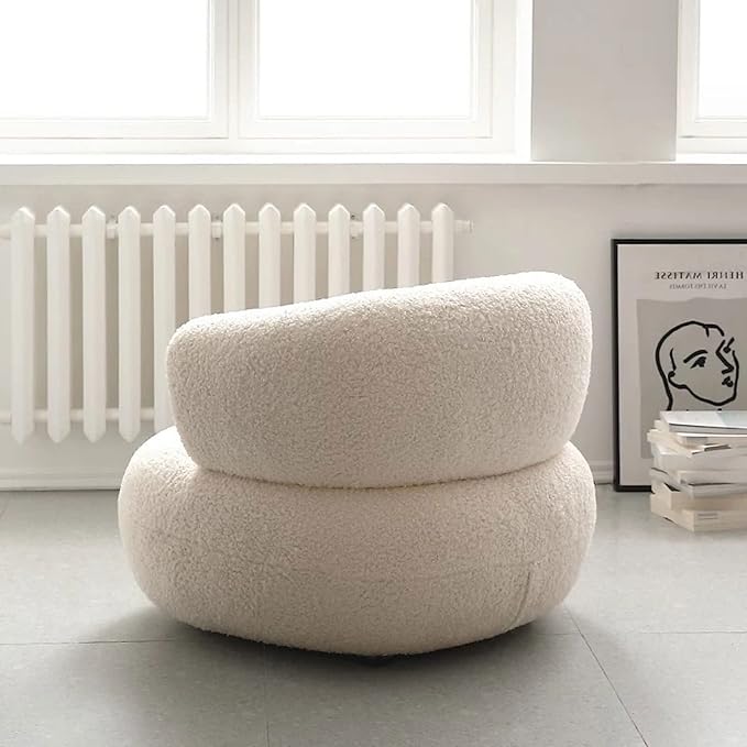 Modern Bouclé Barrel Chair – Plush Curved Lounge Accent for Living Room