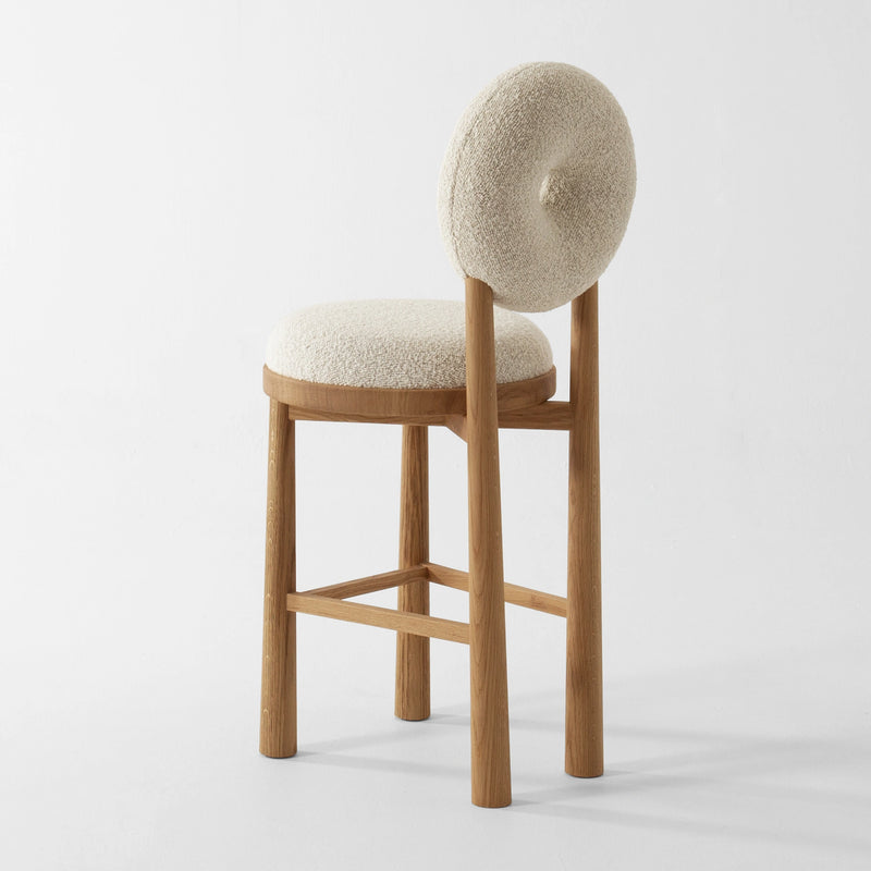 Modern Bouclé Donut Back Counter Stool – Solid Wood Frame & Sculptural Design