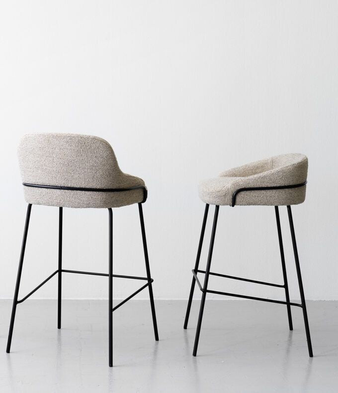 Modern Bouclé Upholstered Counter Stool - Main View