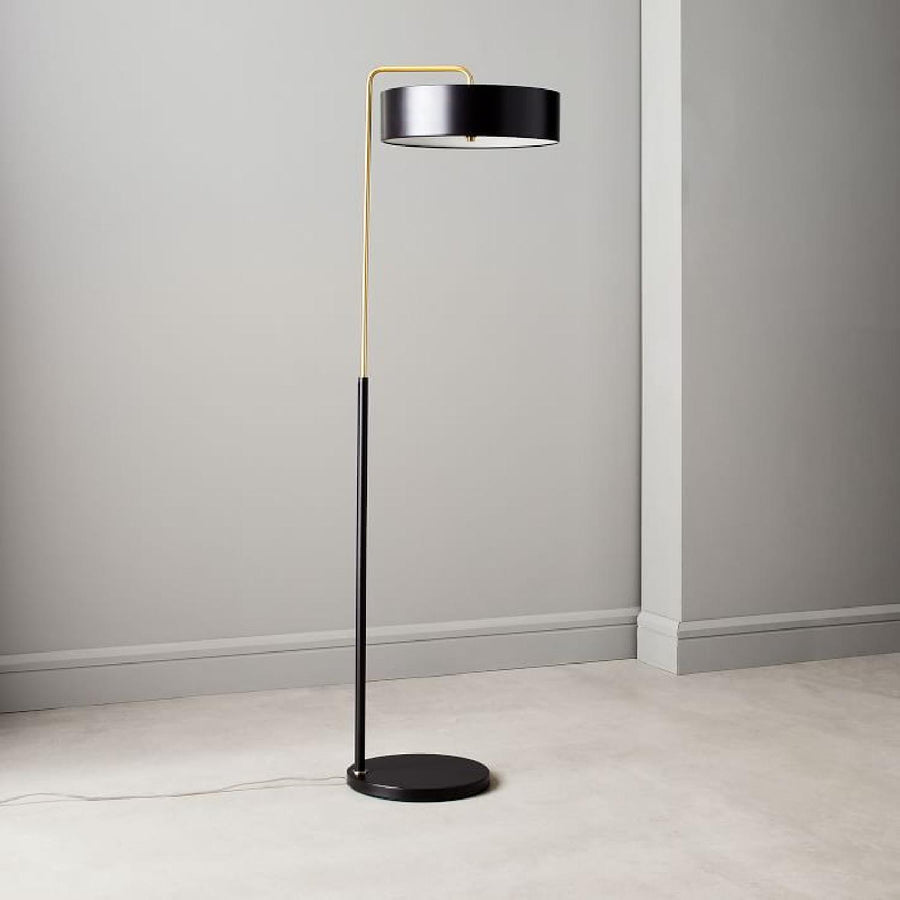 Modern Brass & Black Drum Floor Lamp - Main View