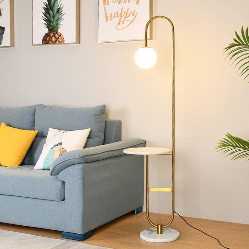 Modern Brass & Marble Side Table Floor Lamp - Main View